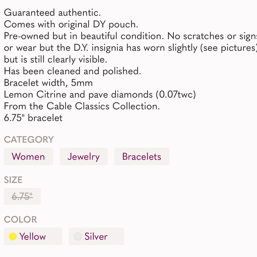 David Yurman 5mm Bracelet, Lemon Citrine & Diamond - Picture 6 of 6